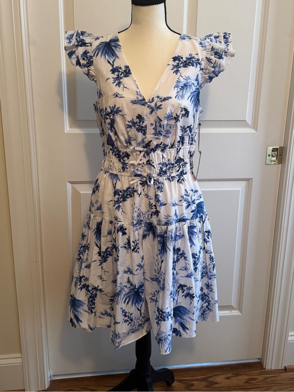 Vince Camuto White Dress with Blue Floral Print